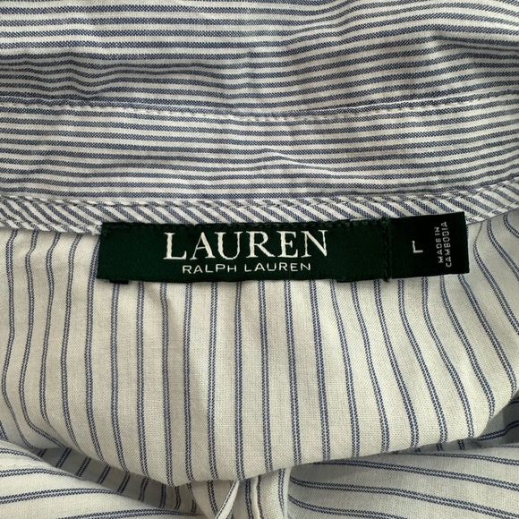 RLL Lauren Ralph Lauren Shirt Dress SZ L Blue Striped Logo EUC button  Cotton - Picture 7 of 9